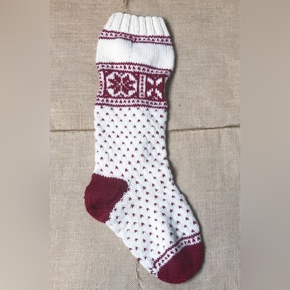Other - Fair Isle Sweater Stocking Red Cream Christmas Holiday Nordic Farmhouse Cottage